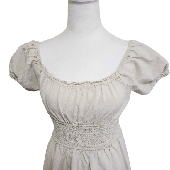 💐Vtg Cottagecore Dress MED Cream Midi Smocked Milk Maid Prairie Boho Peasant - Picture 6 of 14